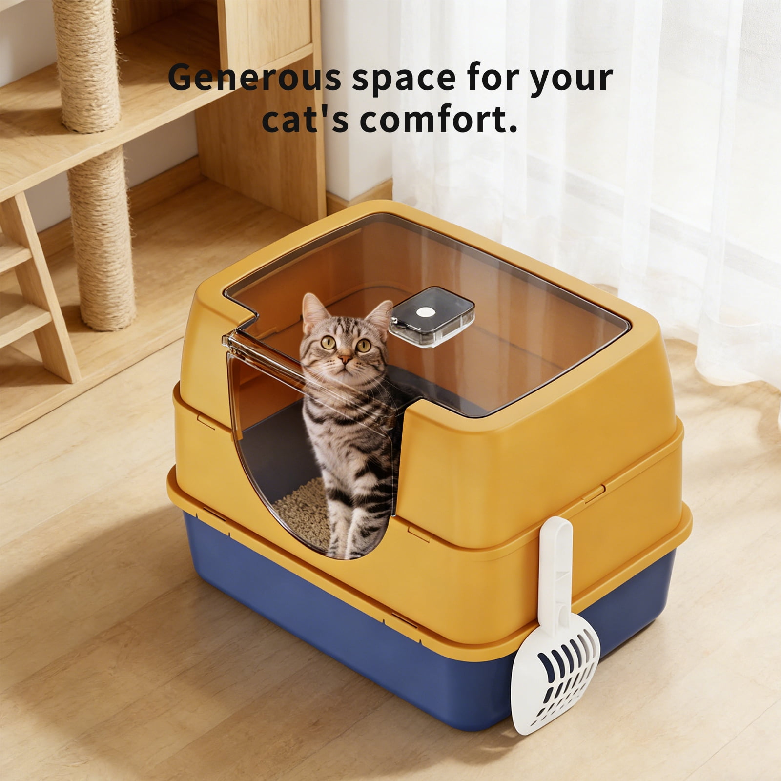 Enclosed Cat Litter Box with Scoop, Side Entry Cat Litterbox for Kitty & Multi-Cat, Anti-Leakage, Non-Sticky (Orange)