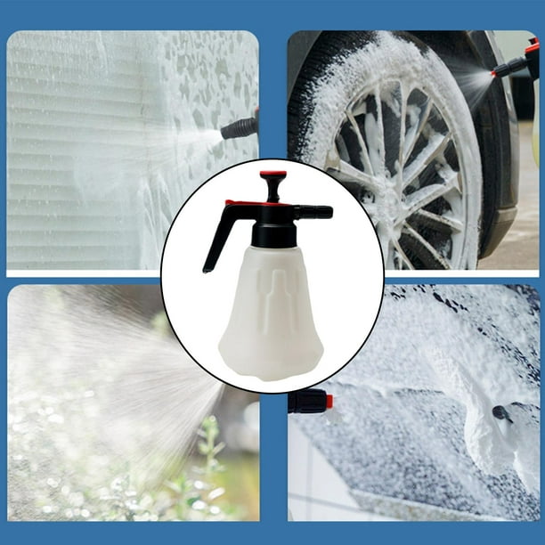 Botella de espuma para limpieza de automóviles, botella de pulverizador a presión de espuma de mano con conector de 3 adaptadores para ventana, lavado 2L Yotijar Pulverizador de espuma