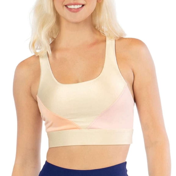 Kadi Women's Racerback Color Block Bra, Mega Greige/Gala/Pearl Pink, Large