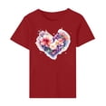 thumbnail image 4 of Rciityk Valentine's Day Gifts Short Sleeve Shirts for Women Summer Casual Love Flower Print Round Neck T Shirts, 4 of 5