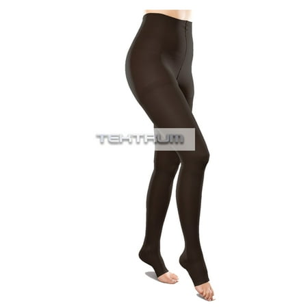 Tektrum Waist High Firm Graduated Compression Pantyhose Medical Stockings 23-32mmhg for Men and Women - Open Toe, Black, Large US/X-Large