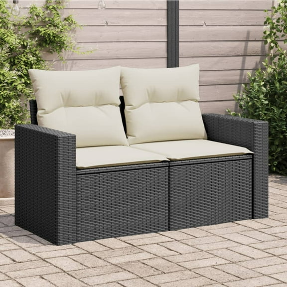 vidaXL Garden Sofa Black and Cream PE Rattan 2-Seater Modular