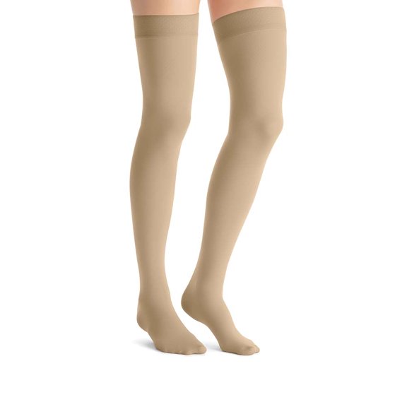 JOBST Opaque Compression Stockings, 15-20 mmHg, Thigh High, Silicone Dot Band, Closed Toe, Natural, Small