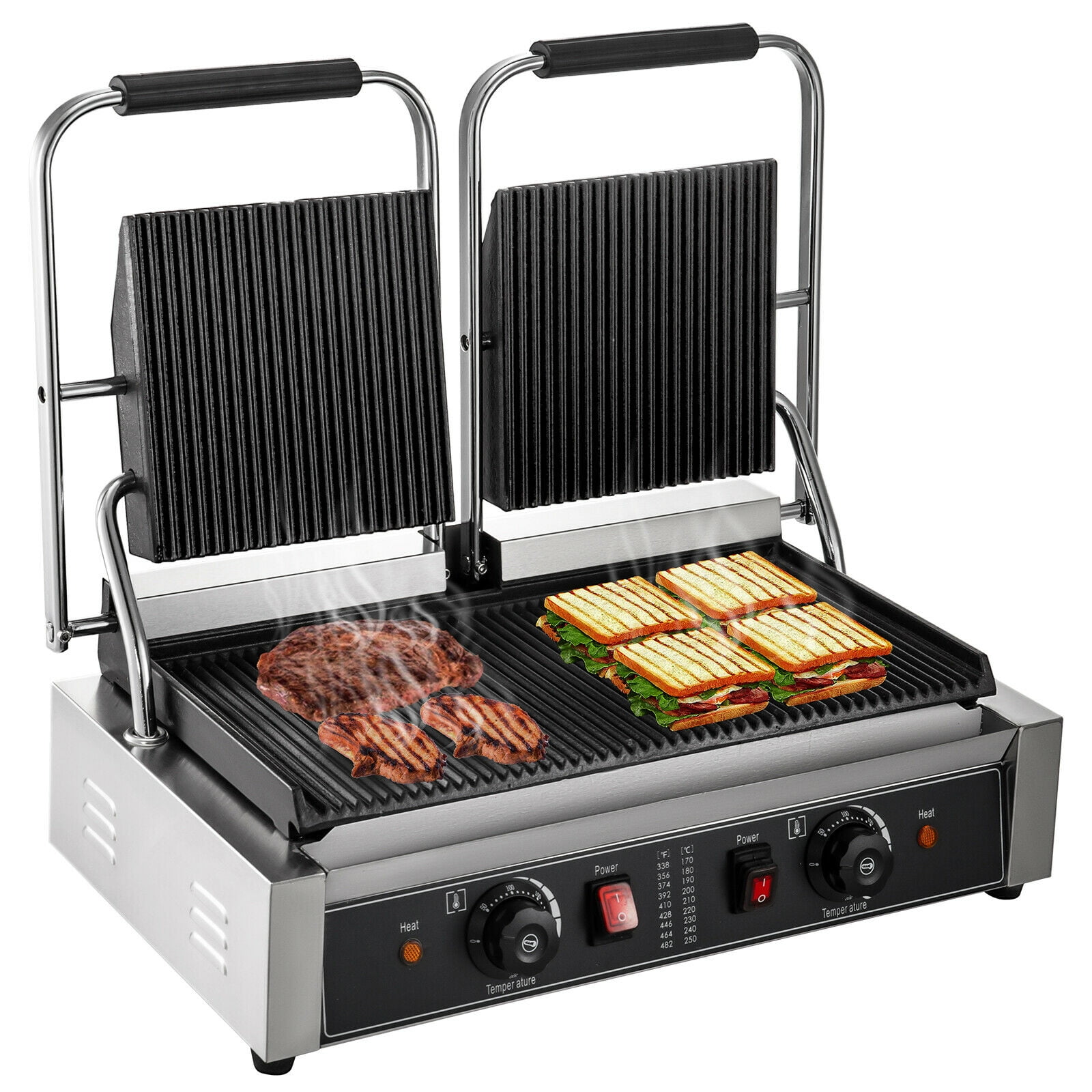 VEVOR 110V Commercial Sandwich Panini Press Grill 2X1800W 122°F572°F