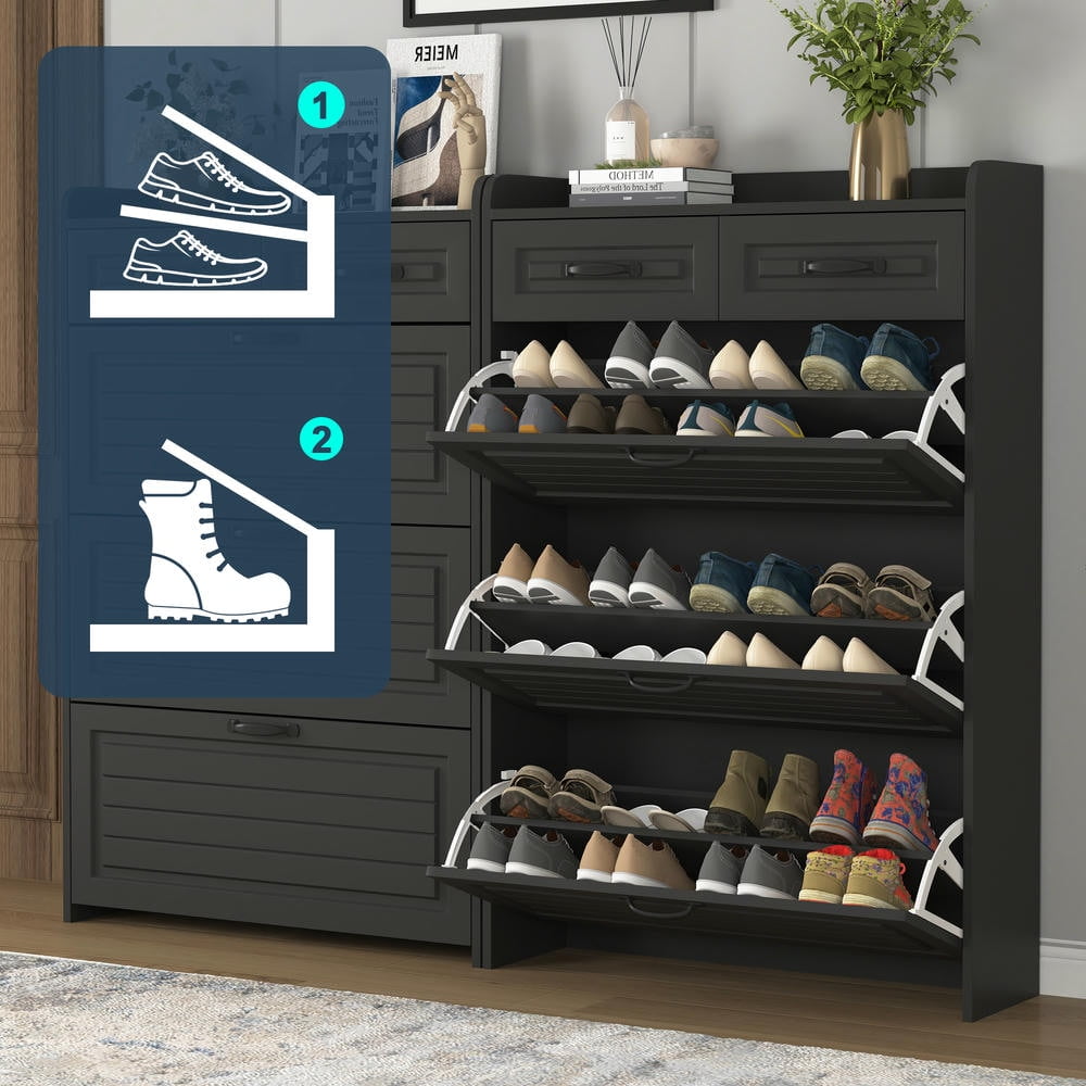 Barara King Shoe Cabinet with 3 Tilt-Out Drawers, Shoe Storage Cabinet with 2 Drawers and Ball Slide Rail for Entryway, Hallway, Living Room, Black