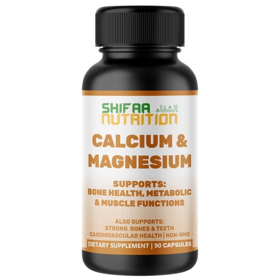 SHIFAA NUTRITION Calcium Magnesium with Vitamin D3, Halal, Non-GMO, 30 Ct – Supports Bone, Teeth, Muscle & Heart Health