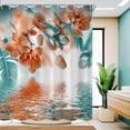 thumbnail image 2 of Floral Shower Curtain, Teal and Orange Orchid Tropical Flower Leaf Painting Zen Bathroom Curtain Home Decor Waterproof Fabric Machine Washable with 12 PCS Hooks,72" Wx72 L, 2 of 6