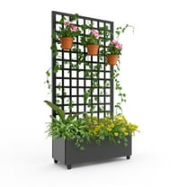 EcoSummer Metal Planter Box with Trellis, Raised Garden Bed on Wheels, Galvanized Planter for Climbing Plants & Vines, 72"x35" Black