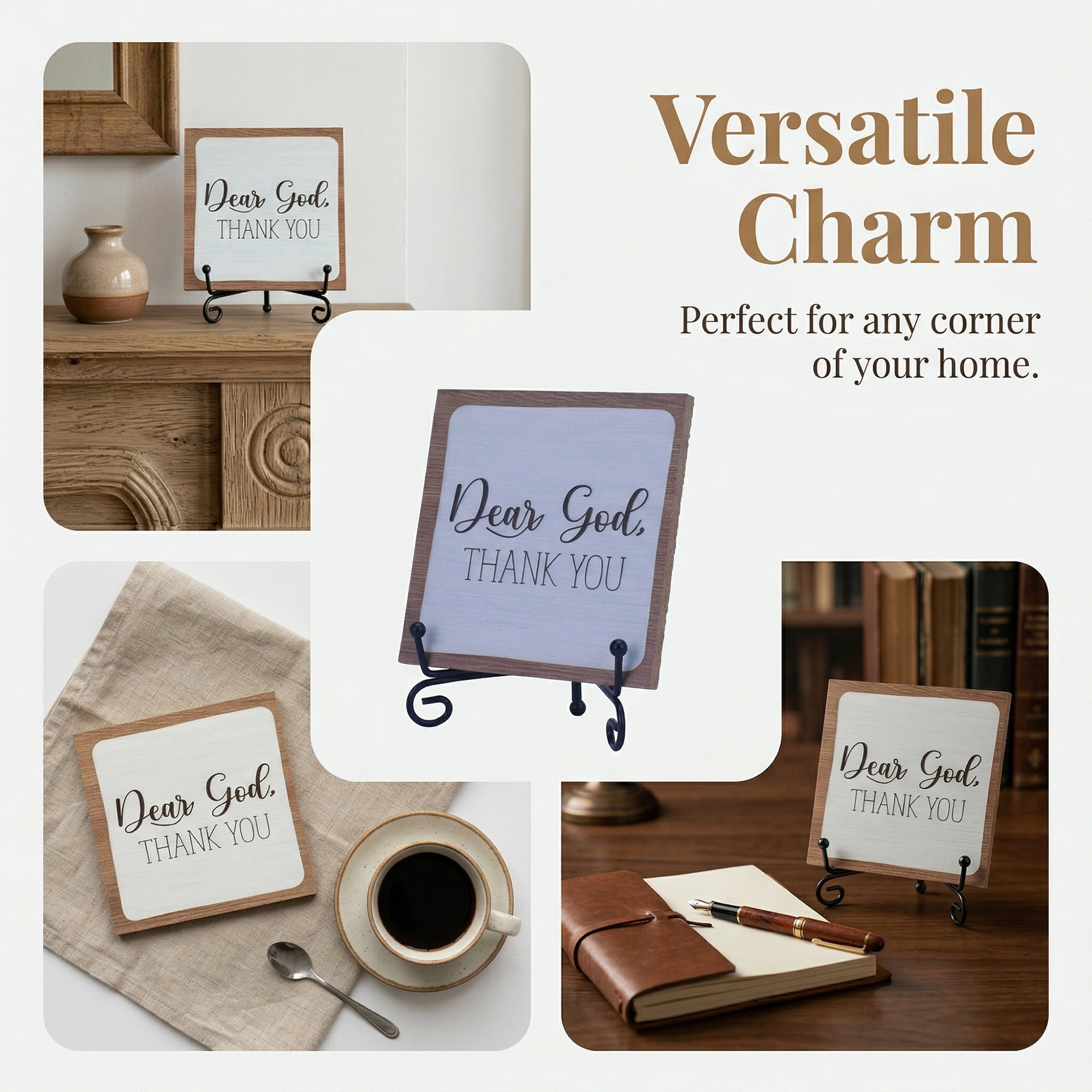 Unique Bargains Extra Stable Desk Sign Gift Square Keepsake Plaque Letter Style A 3.9in