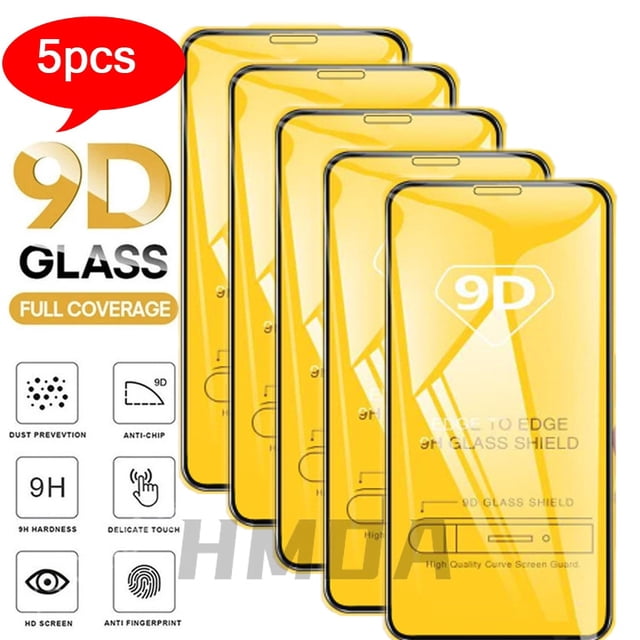 Protector de pantalla 9D de 5 uds., cubierta completa de vidrio templado para IPhone 14 13 12 11 Pro Max X XR XS Max 78 plus, reforzado con múltiples capas Tan Jianjun unisex