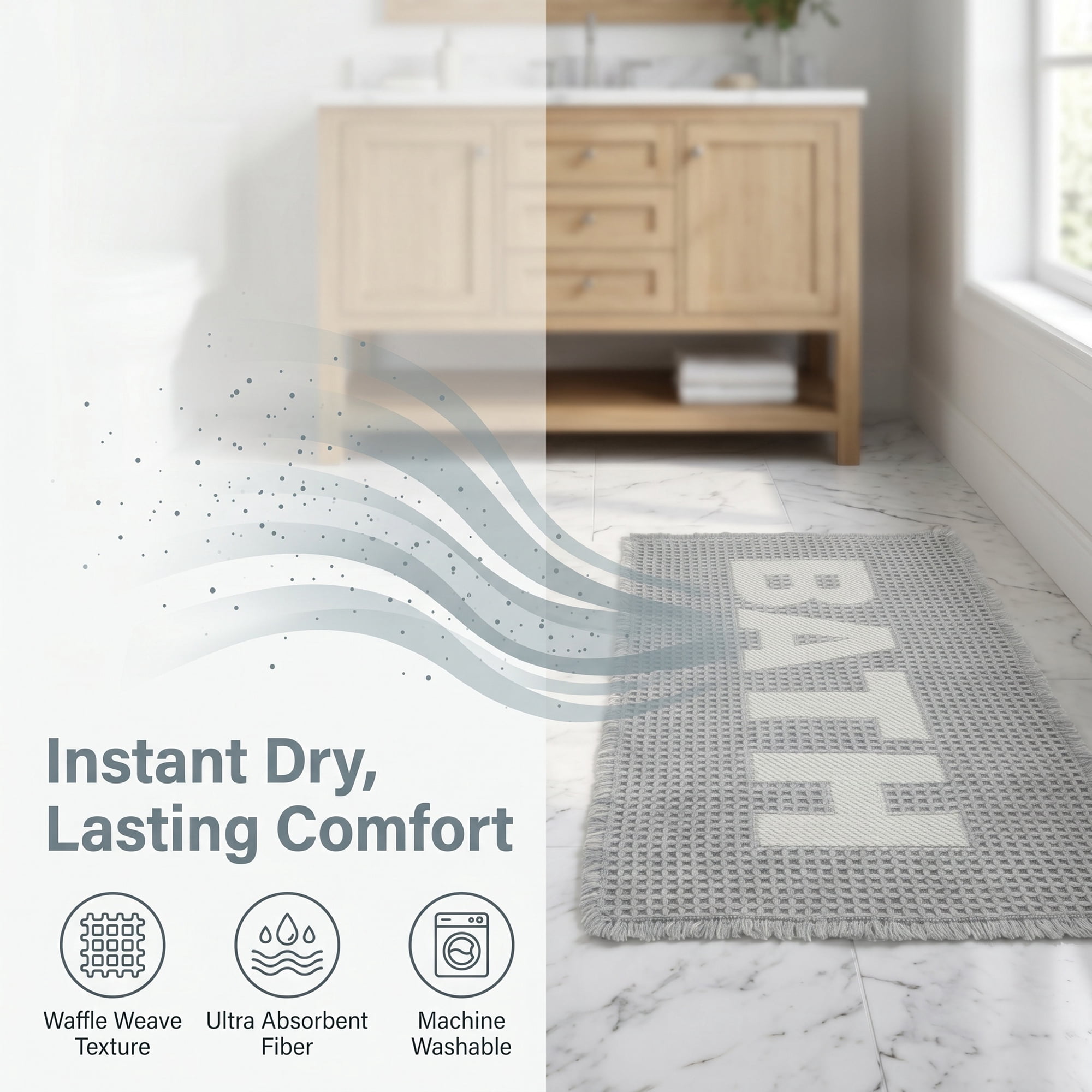 Unique Bargains Non Slip Washable Absorbent Quick Dry Waffle Bath Mat Gray 24" x 17"