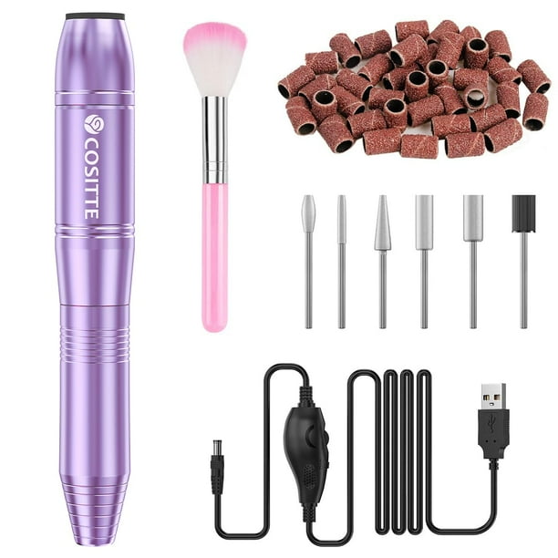 COSITTE Taladro de uñas eléctrico USB Taladro de uñas eléctrico para kit de uñas acrílicas Lima de uñas eléctrica portátil Herramienta de pulido Manicura Pedicura Kit Efile Suministros de uñas para el