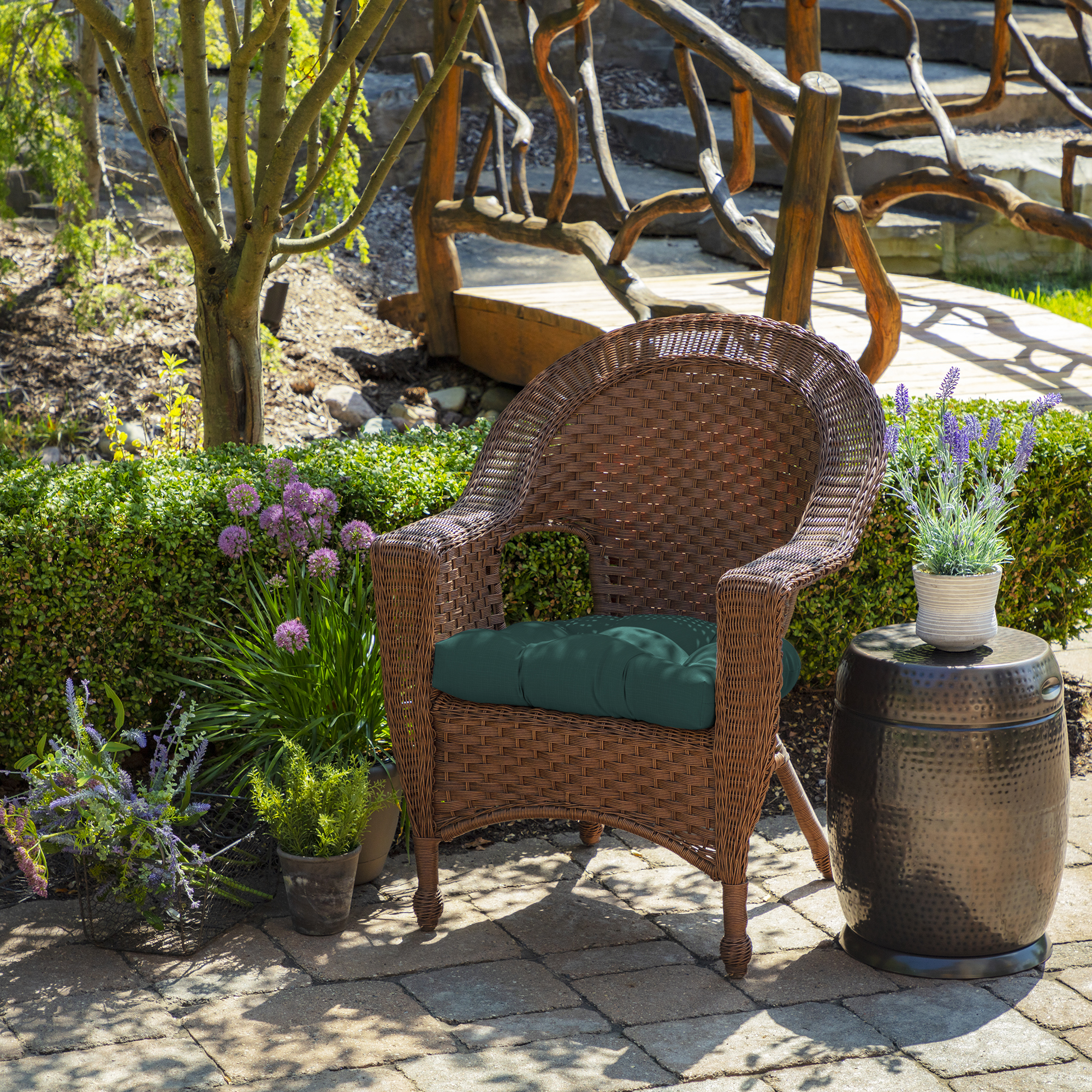 ARDEN Outdoor Wicker Chair Cushion, 2 pack 18 x 20, Peacock Blue Green Texture