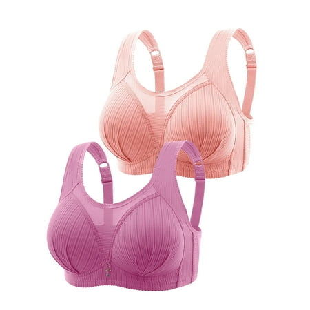 Crunowin Women s Plus Size Bra 2 Pack  Wire Free Comfort Solid Color Behind Buckle Breathable Lingerie Everyday Underwear Pink XXL