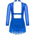 thumbnail image 5 of iiniim Girls Latin Salsa Ballet Dance Dress Mock Neck Sequin Long Sleeve Mesh Leotard with Tassel Skirt 6-16 Royal Blue 6, 5 of 7