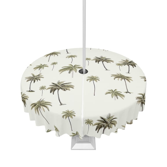 Boanket Outdoor Tablecloth with Umbrella Hole for Patio/Picnic/Party/Camping, Palm Trees Waterproof Table Cloth Round Cover Washable, Green Botanical Summer Tropical Plants Dia 60"