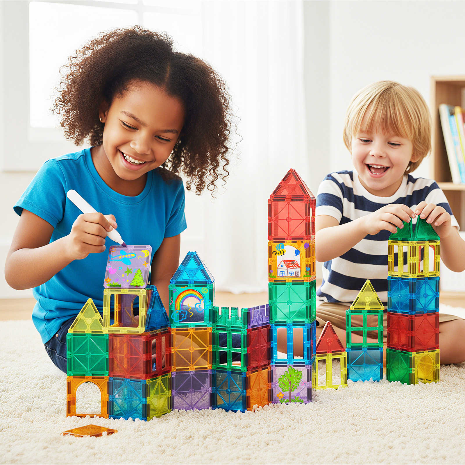 BMAG Magnetic Tiles Set with Markers and Stickers, 40 Pieces photo 5
