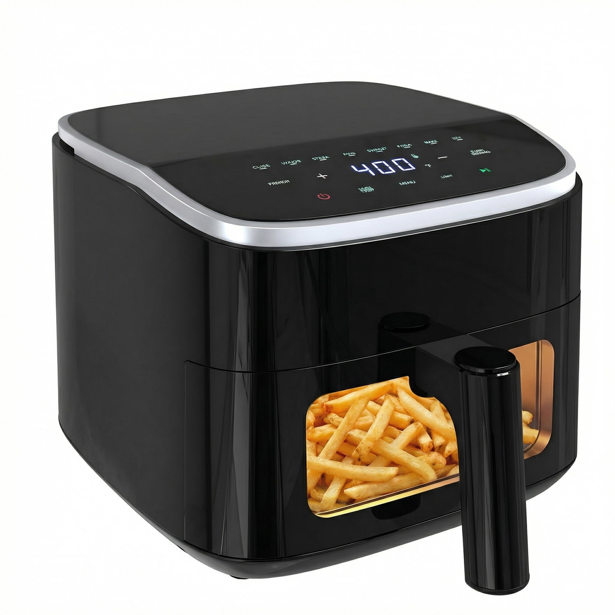 EDX 4QT Air Fryer, 1500W Digital Touchscreen with 8 Presets, Visible Window, Flip Reminder, Nonstick Dishwasher-Safe Basket, Black