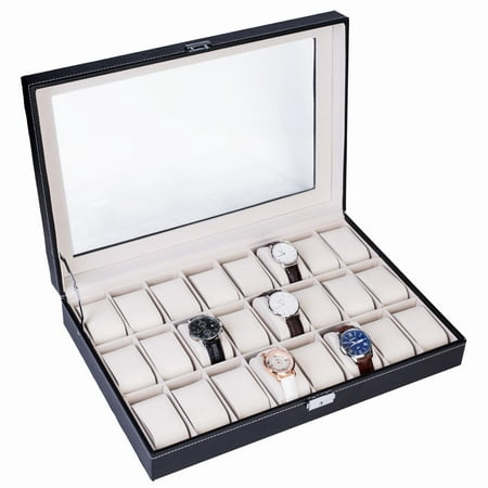 Ktaxon 6/10/12/20/24 Slot Wrist Watch Box Top Jewelry Storage Display Case Organizer