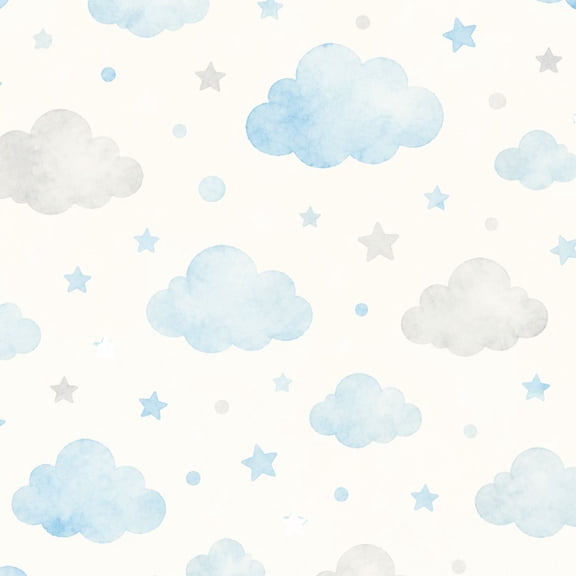 Peel and Stick Wallpaper Seamless Watercolor Blue Clouds White 24in x 118in Contact Paper Removable Self Adhesive Wall Mural Wall Decor for Bedroom Kitchen Cabinets