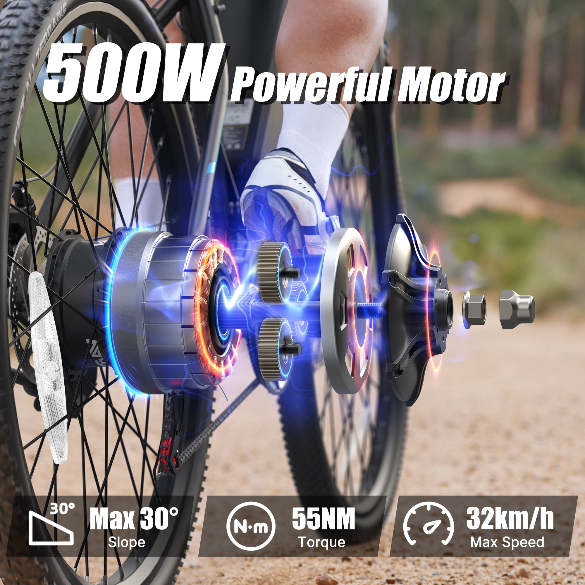 AIRWEST Electric Bicycle - 26 Inch Electric Bike for Adults - 500W 20MPH Electric Bikes Equipped with 48V 7.8AH Removable Lithium Battery - 21 Speed Gear & Front and Rear Disc Brake, UL2849