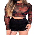 thumbnail image 1 of Femmes Sexy Maille Transparente Crop Top Dragon Imprimé à Manches Longues T-Shirt, 1 of 7