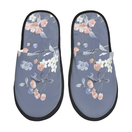 

Qekee Watercolor Flowers Butterfly print Slippers for Women and Men Fluffy Cute Cozy House Slipper Funny Furry Bedroom Slippers for Women Indoor -Medium