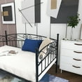 thumbnail image 2 of Twin Bed Frame, Daybed Frame with Headboard, Classic Decorative Appearance Twin Size Sofa Bed with Steel Slat Support, Metal Bed Frame, Mattress Foundation Bed for Living Room Guest Room, Black, 2 of 6