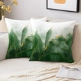 thumbnail image 3 of Ombre Forest Green Pillow Covers Dark Green Marble Decor Emerald Green Golden Throw Pillows Leaves Outdoor Farmhouse Decorative Cushion for Couch Bed Sofa,Velvet,18 x 18inch, 3 of 5