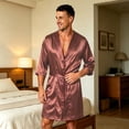 thumbnail image 2 of Bovxnpu Mens Robes Bathrobes 3/4 Sleeve Belted Silk Sleepwear Robe Sleepwear, 2 of 6
