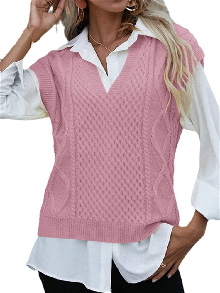 Langwyqu Spring Fall Women VNeck Knit Vest Sweater Pullover