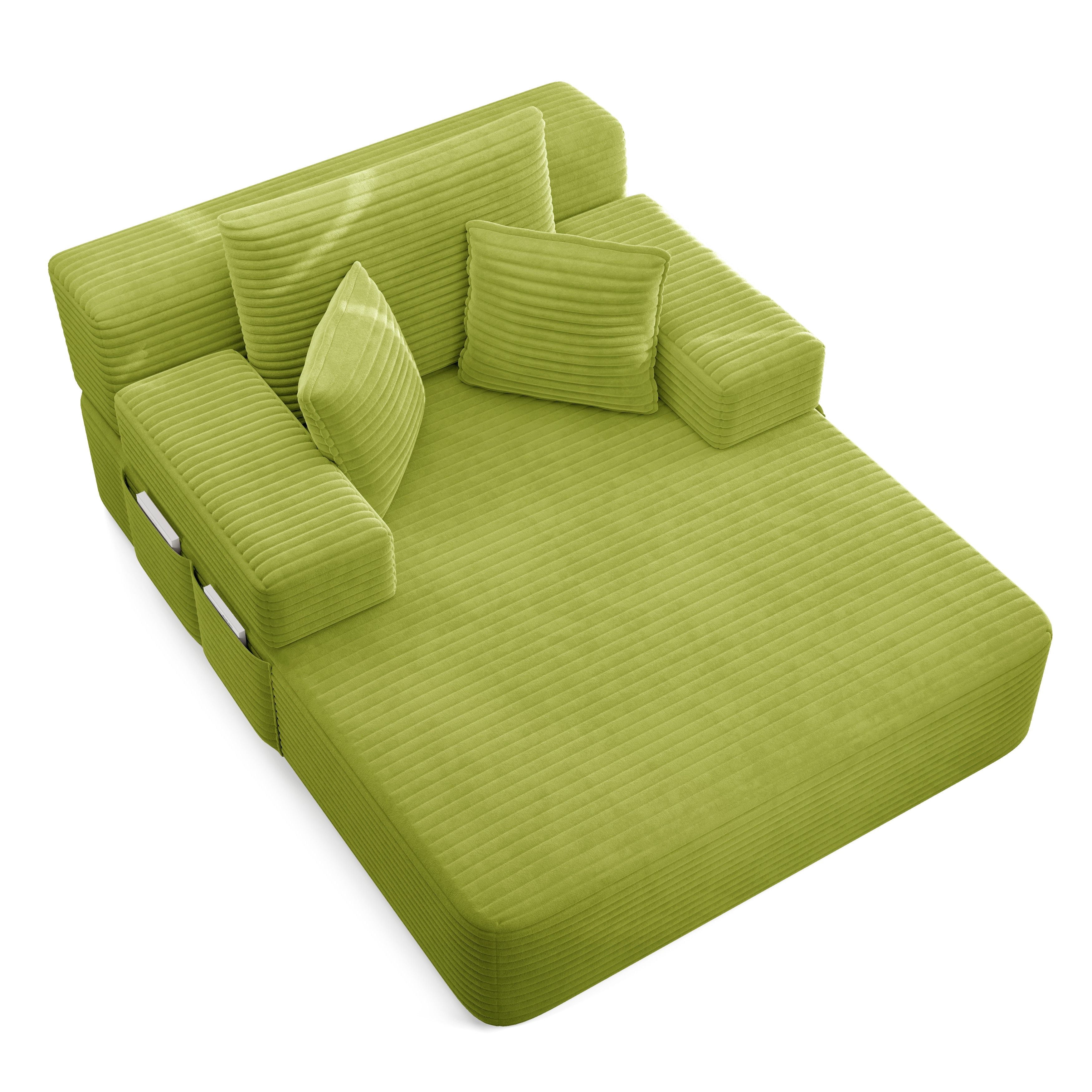 Alvantor Oversized Corduroy Convertible Chaise Lounge Sofa Bed, Green