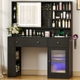 thumbnail image 2 of Ktaxon Makeup Vanity with Lighted Mirror,  Vanity Table Set w/ Charging Station, Side Rack, Black, 2 of 10