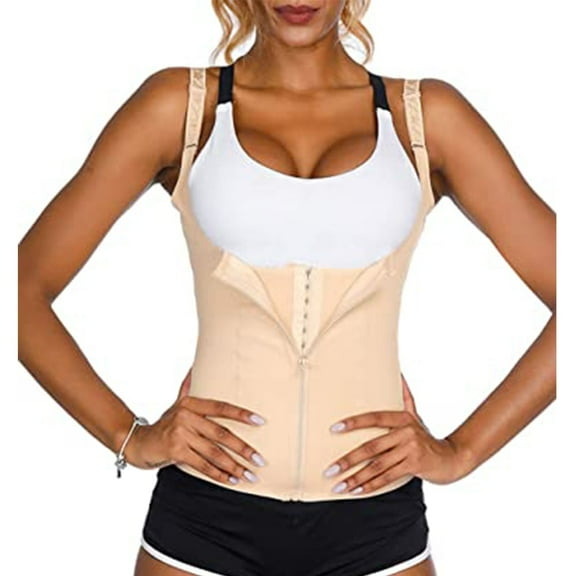 Women’s Waist Trainer Corset Vest Steel Boned Tummy Control Zipper Shapewear Training Body Shaper Corset Top