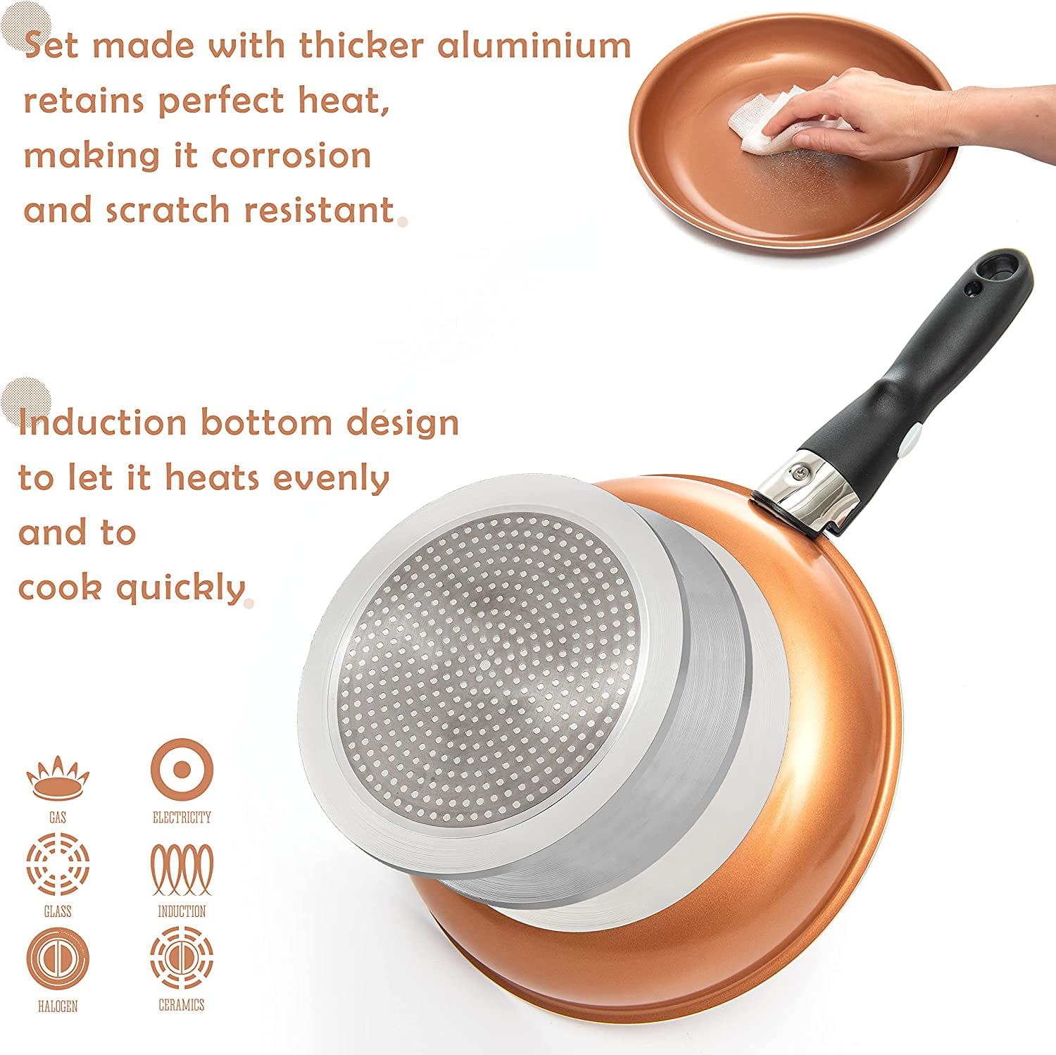 Moss & Stone Copper Pots And Pans Set Nonstick, Removable Handle Cookware, Stackable Pots And Pans Set, Dishwasher safe, Induction Pots And Pans, Camping Cookware Set, Aluminum (7 Pcs)