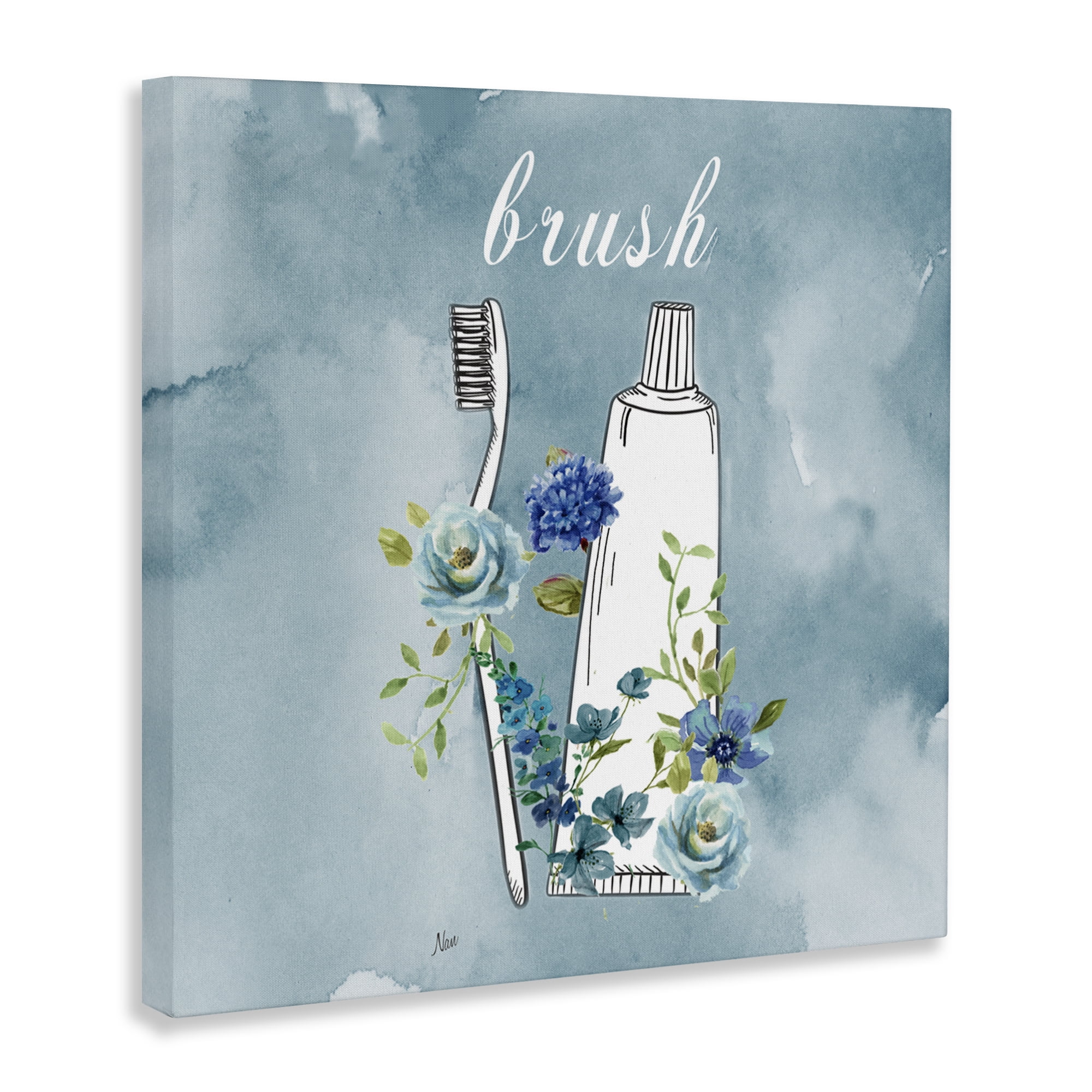 Stupell Industries Floral Bathroom Rules Brush Canvas Wall Art, design by Nan
