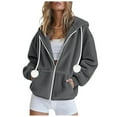 thumbnail image 3 of yoeyez Fleece Fuzzy Hoodie Women Full Zip Up Fall Lightweight Jacket with Hood Long Sleeve Soft Warm Hoodies Sweatshirts Coats Dark Gray,XXL, 3 of 7