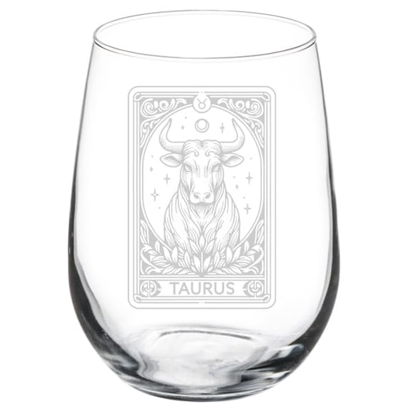 Wine Glass Goblet Gift Taurus Tarot Card Zodiac Horoscope (17 oz Stemless)