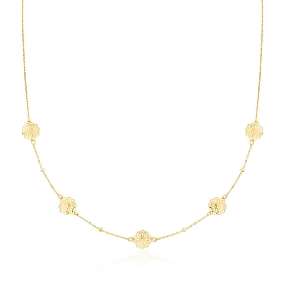 Ross-Simons Italian 10kt Yellow Gold Flower Station Necklace, Women's, Adult