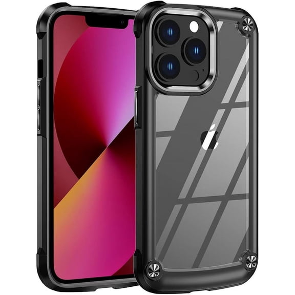 Compatible with iPhone Case,Transparent Heavy Duty Rugged Hard PC Soft TPU Anti-Scratch Corner Bumper Protection Clear Shockproof Cover Phone Case (Black,iPhone 12 Pro)