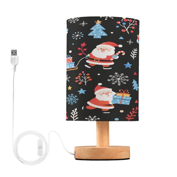 Christmas Seamless Table Lamp, Fully Dimmable Nightstand Lamp with USB and Linen Fabric Shade, Modern Gifts for Bedroom, Living Room, Office