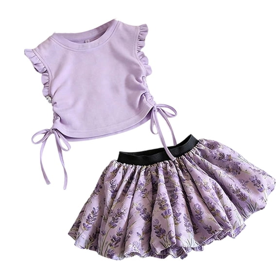 Girls Floral Print Ruffle Top & Skirt Set Casual Summer Outfit for Toddlers and Kids