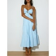 thumbnail image 2 of Kmbangi Robe Midi Cami d'Été pour Femmes Couleur Unie Bretelles Spaghetti V-Cou Coupe Plage Robe Fluide, 2 of 7