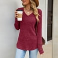 thumbnail image 4 of Vrorvz Womens V Neck Shirt Long Sleeve Top Fall Casual Solid Color Basic Shirts Soft Outfits S-XXL, 4 of 5