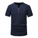 thumbnail image 2 of Playeras Y Camisas Para Hombre Camisa de manga corta de algodón y lino de primavera y verano para hombre, camisa de cuello abotonado de un solo pecho de Color sólido (Navy, L), 2 of 4