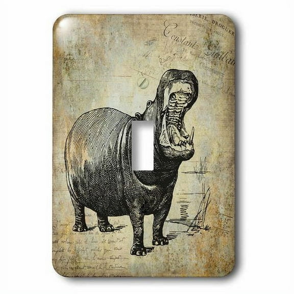 3dRose, Vintage hippo illustration in sepia tones, single toggle switch