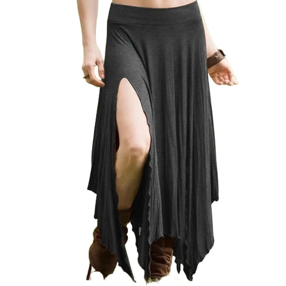 High Waisted Skirts for Women Plus Size Elastic Waist Skirt Asymmetrical Slit Stretchy Draped Long Maxi Skirt Sexy Lightweight Casual Skirts 2026 Summer Beach Vacation Outfits