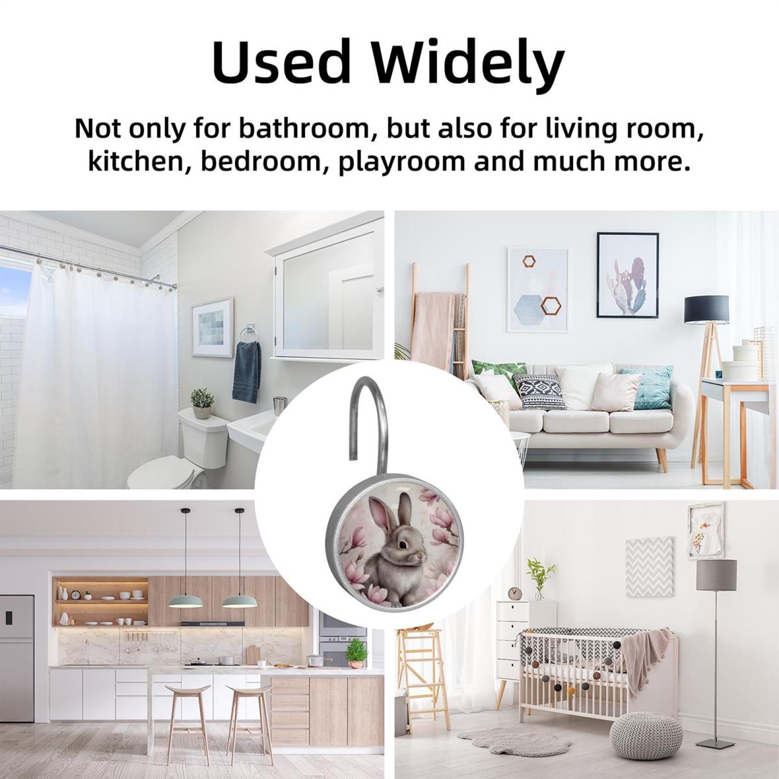 Imobaby 12 Pcs Metal Shower Curtain Hooks Rust Proof for Shower Curtain Liner - Plum Blossom Happy Little Rabbit