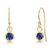 Gem Stone King 14K Yellow Gold Blue Created Sapphire Earrings for Women | 0.50 Cttw | Gemstone September Birthstone | Round 4MM
