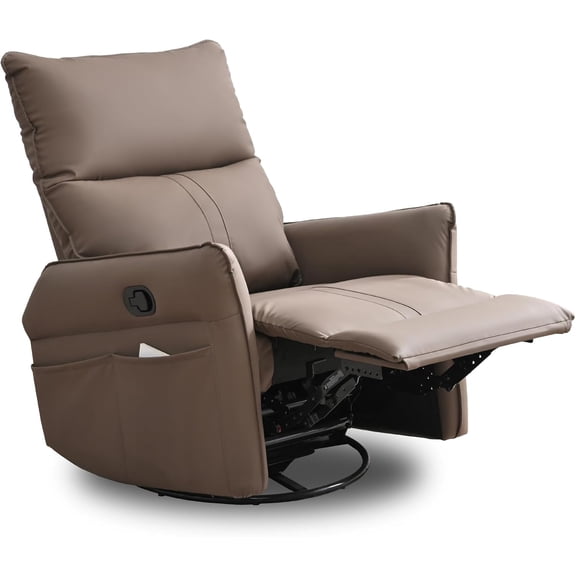 Howcool Power Swivel Rocker Recliner Chair for Nursery, Upholstered 270° Swivel Glider Chair with USB Ports, Power Recliners for Small Spaces Living Room, Brown